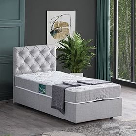 Setay Eylül 90x190 CM Açık Gri Tek Kişilik Baza Başlık Comfort Yatak Seti