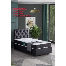 Setay Eylül 90x200 cm Antrasit Tek Kişilik Baza Başlık Comfort Yatak Seti
