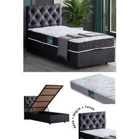 Setay Eylül 90x200 cm Antrasit Tek Kişilik Baza Başlık Comfort Yatak Seti