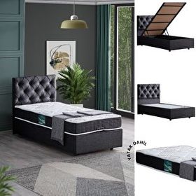 Setay Eylül 90x200 cm Antrasit Tek Kişilik Baza Başlık Comfort Yatak Seti