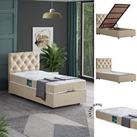 Setay Eylül 90x200 CM Krem Tek Kişilik Baza Başlık Comfort Yatak Seti