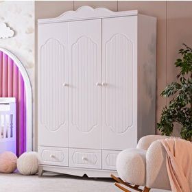 Setay Flower 3 Kapaklı Çekmeceli Beyaz Dolap