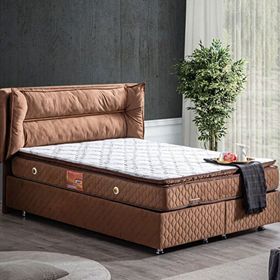 Setay Mobilya 100x200 cm Açık Kahverengi Barselona Baza Başlık ve Real Pedli Ortopedik Yatak Seti