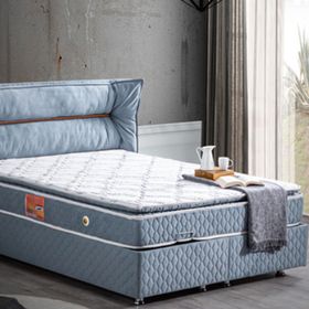 Setay Mobilya 100x200 cm Açık Mavi Barselona Baza Başlık ve Real Pedli Ortopedik Yatak Seti