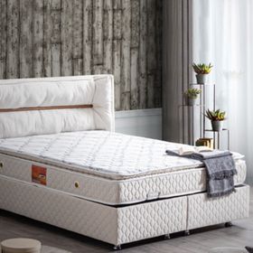 Setay Mobilya 140x190 cm Krem Barselona Baza Başlık ve Real Pedli Ortopedik Yatak Seti