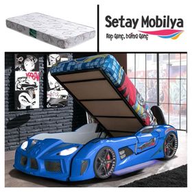 Setay Mobilya Audi Full Ledli Rüzgarlıklı Mavi Arabalı Yatak