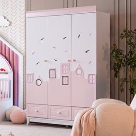 Setay Mobilya Gardırop City Montessori City 3 Kapaklı Dolap Pembe Çocuk Yatak Odası
