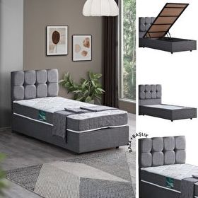 Setay Mobilya Gri 140x190 cm Berlin Tek Kişilik Baza Başlık Comfort Yatak Seti
