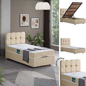 Setay Mobilya Krem 90x190 cm Berlin Tek Kişilik Baza Başlık Seti