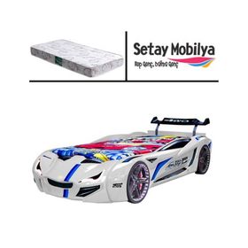 Setay Mobilya Mercedes Full Ledli Rüzgarlıklı Beyaz Arabalı Yatak