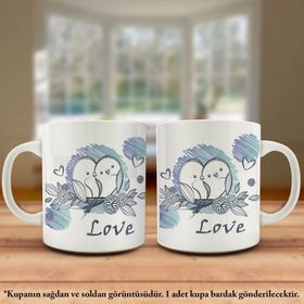 Sevgi Dolu Kuş Yuvası-Love Yazılı Tasarım Kupa Bardak