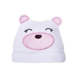 Sevi Bebe Beyaz Pembe Ayıcıklı Şapka Bebek Şapka