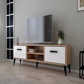 Sezeray Midas 2 Çekmeceli Raflı Atlantik Çam Beyaz Tv Sehpası