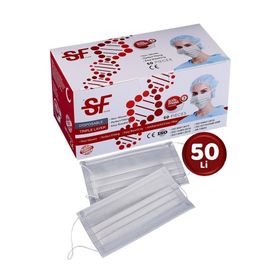 SF Mask 3 Katlı Filtreli 50'li Paket Full Ultrasonik 3 Katlı Cerrahi Maske