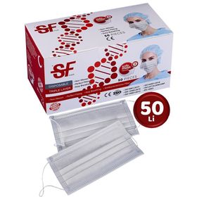 SF Mask 3 Katlı Filtreli 50'li Paket Full Ultrasonik 3 Katlı Cerrahi Maske