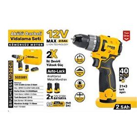SGS 5081 12 V 2x2.5 Ah Kömürsüz Akülü Vidalama Makinesi