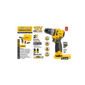 SGS 5081 12 V 2x2.5 Ah Kömürsüz Akülü Vidalama Makinesi