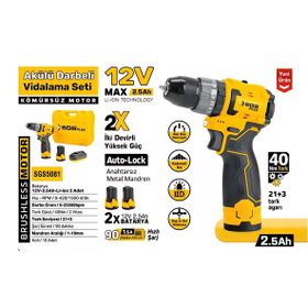 SGS 5081 12 V 2x2.5 Ah Kömürsüz Akülü Vidalama Makinesi