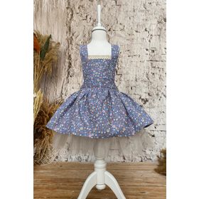 Shecco Babba SB55183 Çiçekli Mavi Kız Çocuk Elbise
