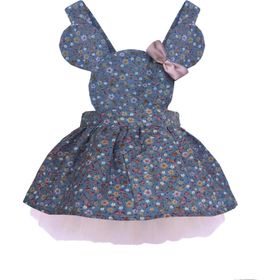 Shecco Babba SB55183 Çiçekli Mavi Kız Çocuk Elbise