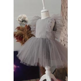 Shecco Babba SHL202003 Gri Tül Detaylı Tütü Kız Çocuk Elbise Bandana Takım