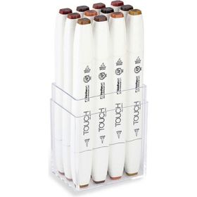 Shinhan Art Touch Twin Brush Ahşap Renkleri Çift Taraflı 12'li Markör Kalem Seti