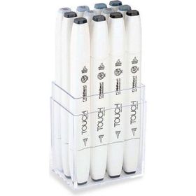 Shinhan Art Touch Twin Brush Mavi - Yeşil - Gri Tonları Çift Taraflı 12'li Markör Kalem Seti