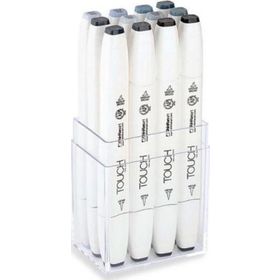 Shinhan Art Touch Twin Brush Mavi - Yeşil - Gri Tonları Çift Taraflı 12'li Markör Kalem Seti
