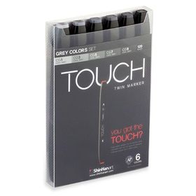 Shinhan Art Touch Twin Gri Tonları Çift Uçlu 6'lı Markör Kalem Seti