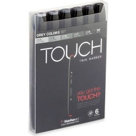 Shinhan Art Touch Twin Gri Tonları Çift Uçlu 6'lı Markör Kalem Seti