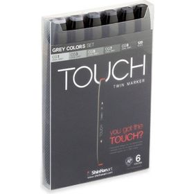 Shinhan Art Touch Twin Gri Tonları Çift Uçlu 6'lı Markör Kalem Seti