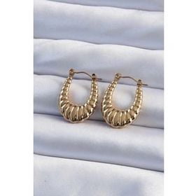 Shoecide 316L Çelik Gold Renk Bombeli Baklava Kesim Kadın Küpe
