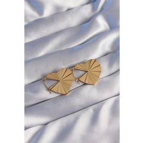 Shoecide 316L Çelik Gold Renk Çizgili Plaka Tasarımlı Kalp Küpe
