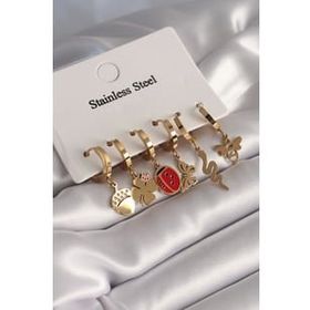 Shoecide 316L Çelik Gold Renk Çoklu Figür Model Kadın Küpe Seti