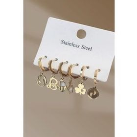 Shoecide 316L Çelik Gold Renk Çoklu Figür Model Kadın Küpe Seti