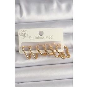 Shoecide 316L Çelik Gold Renk Çoklu Kalp Yıldız Model Kadın Küpe Seti