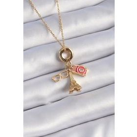 Shoecide 316L Çelik Gold Renk Eyfel Kulesi Fotoğraf Makinesi Figür Charm Model Kadın Kolye