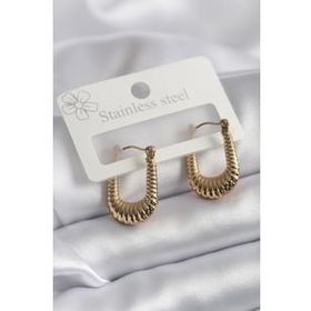 Shoecide 316L Çelik Gold Renk İşleme Detay Halka Kadın Küpe