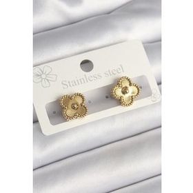 Shoecide 316L Çelik Gold Renk İşleme Detaylı Yonca Model Kadın Küpe