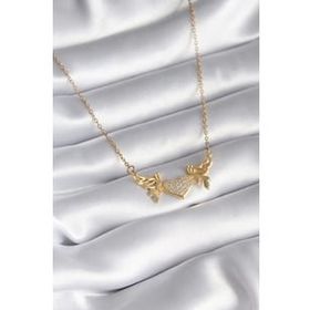 Shoecide 316L Çelik Gold Renk Kanatlı Kalp Model Zirkon Taşlı Kadın Kolye
