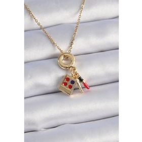 Shoecide 316L Çelik Gold Renk Makyaj Paleti Figür Charm Model Kadın Kolye