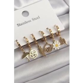 Shoecide 316L Çelik Gold Renk Sallantı Çiçek Model Kadın Küpe Seti