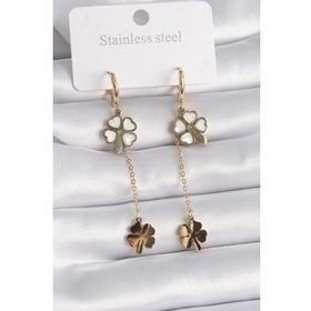 Shoecide 316L Çelik Gold Renk Sedefli Yonca Model Zirkon Taş Detay Kadın Küpe