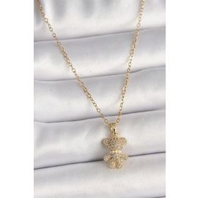 Shoecide 316L Çelik Gold Renk Zincir Zirkon Taşlı Ayıcık Figür Kadın Kolye