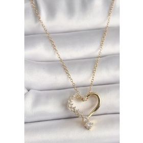 Shoecide 316L Çelik Gold Renk Zincir Zirkon Taşlı Kalp Model Kadın Kolye