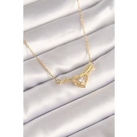 Shoecide 316L Çelik Gold Renk Zincir Zirkon Taşlı Ok Kalp Model Kadın Kolye