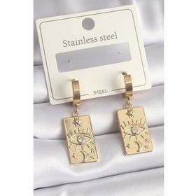 Shoecide 316L Çelik Gold Renk Zirkon Taşlı Göz İşleme Detay Plaka Model Kadın Küpe
