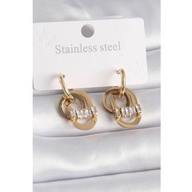 Shoecide 316L Çelik Gold Renk Zirkon Taşlı Halka Model Kadın Küpe