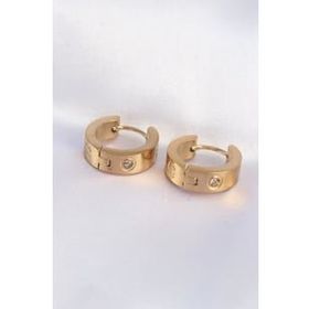Shoecide 316L Çelik Gold Renk Zirkon Taşlı Minimal Cartier Model Halka Küpe