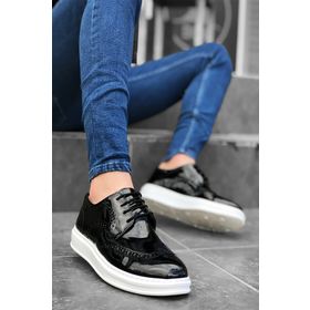 Shoecide BBO0003 Siyah Renk Bağcıklı Yüksek Taban Rugan Erkek Klasik Ayakkabı